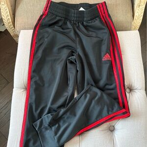 Adidas Kids Black Joggers with Red Accents